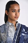 Buy_Payal Pratap_Blue Cotton Linen Embroidered Kedhia Mandarin Collar Erice Patchwork Jacket _Online_at_Aza_Fashions