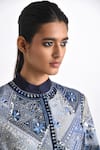 Buy_Payal Pratap_Blue Chanderi Embroidered Kedhia Mandarin Collar Cefula Patchwork Long Jacket _Online_at_Aza_Fashions