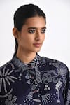 Buy_Payal Pratap_Blue Linen Satin Printed Bandhani Mandarin Collar Messenia Tunic _Online_at_Aza_Fashions