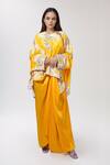 Buy_Anamika Khanna_Yellow Embroidered Floral V Neck Kesar Boxy Top And Draped Skirt Set _at_Aza_Fashions