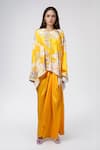 Shop_Anamika Khanna_Yellow Embroidered Floral V Neck Kesar Boxy Top And Draped Skirt Set _Online_at_Aza_Fashions