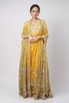 Buy_Anamika Khanna_Yellow Embroidered Floral Blouse U Neck Sharara Cape Set _at_Aza_Fashions