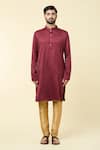 Arihant Rai Sinha_Maroon Cotton Solid Straight Kurta _Online_at_Aza_Fashions