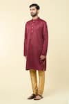 Arihant Rai Sinha_Maroon Cotton Solid Straight Kurta _at_Aza_Fashions