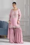 Buy_RAJ ARORA_Pink Georgette Embroidered Cutdana Round And Sequin Kurta Sharara Set _at_Aza_Fashions