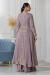 Shop_RAJ ARORA_Purple Georgette Embroidered Sequin High Collared Anarkali Sharara Set _at_Aza_Fashions