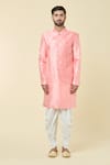 Arihant Rai Sinha_Pink Attached Jacket Jacquard Flower Garden Pattern Mock Kurta With Dhoti Pant _at_Aza_Fashions