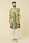 Buy_Arihant Rai Sinha_Green Attached Jacket Soft Cotton Placement Print Floral Kurta With Dhoti Pant _Online_at_Aza_Fashions