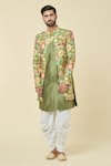 Arihant Rai Sinha_Green Attached Jacket Soft Cotton Placement Print Floral Kurta With Dhoti Pant _at_Aza_Fashions