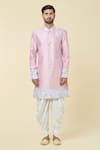 Buy_Arihant Rai Sinha_Pink Kurta Silk Placement Embroidery Leaf With Peshwari Dhoti Pant _Online_at_Aza_Fashions