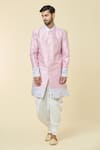 Arihant Rai Sinha_Pink Kurta Silk Placement Embroidery Leaf With Peshwari Dhoti Pant _at_Aza_Fashions