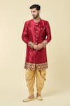 Buy_Arihant Rai Sinha_Maroon Kurta Silk Placement Woven Floral Pattern With Dhoti Pant _at_Aza_Fashions