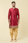 Arihant Rai Sinha_Maroon Kurta Silk Placement Woven Floral Pattern With Dhoti Pant _at_Aza_Fashions