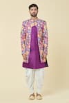 Arihant Rai Sinha_Purple Attached Jacket Soft Cotton Print Floral Garden Kurta With Dhoti Pant _at_Aza_Fashions