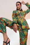 Buy_Gazab by Miku Kumar_Green Silk Chanderi Printed Forest The Tuileries Garden Paris Jacket With Pant _Online_at_Aza_Fashions