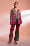 Buy_Gazab by Miku Kumar_Pink Mini Silk Printed Tropical Floral Jacket Louvre Love Paris Pant Set _at_Aza_Fashions