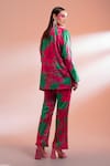 Shop_Gazab by Miku Kumar_Pink Mini Silk Printed Tropical Floral Jacket Louvre Love Paris Pant Set _at_Aza_Fashions