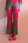 Gazab by Miku Kumar_Pink Mini Silk Printed Tropical Floral Jacket Louvre Love Paris Pant Set _Online_at_Aza_Fashions