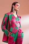 Buy_Gazab by Miku Kumar_Pink Mini Silk Printed Tropical Floral Jacket Louvre Love Paris Pant Set _Online_at_Aza_Fashions