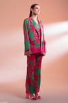 Buy_Gazab by Miku Kumar_Pink Mini Silk Printed Tropical Floral Jacket Louvre Love Paris Pant Set 