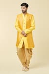 Buy_Aryavir Malhotra_Yellow Kurta And Jacket Silk Embroidered Sequin Geometric Peshawari Pant Set _at_Aza_Fashions