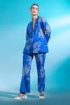 Buy_Gazab by Miku Kumar_Blue Kota Doriya Mal Printed Foliage Lapel Collar Jacket With Pant _at_Aza_Fashions