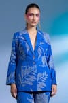 Gazab by Miku Kumar_Blue Kota Doriya Mal Printed Foliage Lapel Collar Jacket With Pant _at_Aza_Fashions