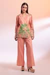 Buy_Gazab by Miku Kumar_Pink Silk Chanderi Printed Palm Tree Lapel La Touquet Paris Jacket With Pant _at_Aza_Fashions