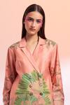 Buy_Gazab by Miku Kumar_Pink Silk Chanderi Printed Palm Tree Lapel La Touquet Paris Jacket With Pant _Online_at_Aza_Fashions