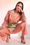 Shop_Gazab by Miku Kumar_Pink Silk Chanderi Printed Palm Tree Lapel La Touquet Paris Jacket With Pant _Online_at_Aza_Fashions