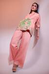 Buy_Gazab by Miku Kumar_Pink Silk Chanderi Printed Palm Tree Lapel La Touquet Paris Jacket With Pant 