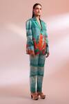 Shop_Gazab by Miku Kumar_Blue Jacket And Pant Silk Chanderi Printed Palm Tree The Crotoy Paris Set _Online_at_Aza_Fashions