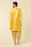 Shop_Aryavir Malhotra_Yellow Kurta And Jacket Silk Embroidered Sequin Geometric Peshawari Pant Set _at_Aza_Fashions