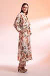 Buy_Gazab by Miku Kumar_Multi Color Linen Printed Floral Lapel Parc De Paris Trench Jacket With Pant 