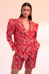 Buy_Gazab by Miku Kumar_Pink Chanderi Silk Printed Floral Lapel Rue Romance Paris Jacket With Shorts _at_Aza_Fashions