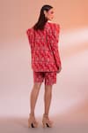 Shop_Gazab by Miku Kumar_Pink Chanderi Silk Printed Floral Lapel Rue Romance Paris Jacket With Shorts _at_Aza_Fashions