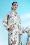 Buy_Gazab by Miku Kumar_Multi Color Linen Printed Animal Montmartre Magic Paris Trench Jacket With Pant _Online_at_Aza_Fashions