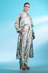 Shop_Gazab by Miku Kumar_Multi Color Linen Printed Animal Montmartre Magic Paris Trench Jacket With Pant _Online_at_Aza_Fashions