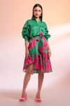 Buy_Gazab by Miku Kumar_Green Mini Silk Printed Tropical Floral Midnight In Paris Draped With Skirt _at_Aza_Fashions