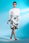 Buy_Gazab by Miku Kumar_White Blouse Linen Cotton Printed Foliage Boat Parc De Bercy Paris With Skirt _at_Aza_Fashions