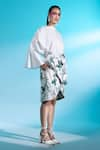 Gazab by Miku Kumar_White Blouse Linen Cotton Printed Foliage Boat Parc De Bercy Paris With Skirt _at_Aza_Fashions