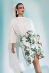 Buy_Gazab by Miku Kumar_White Blouse Linen Cotton Printed Foliage Boat Parc De Bercy Paris With Skirt 