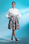 Buy_Gazab by Miku Kumar_White Shirt Linen Cotton Printed Amour Paris Ruffle Sleeve With Skirt _at_Aza_Fashions