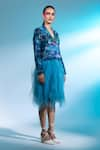 Buy_Gazab by Miku Kumar_Blue Shirt Chanderi Silk Poetic Pantheon Paris Jacket With Ruffle Skirt _Online_at_Aza_Fashions