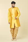 Buy_Aryavir Malhotra_Yellow Kurta And Jacket Silk Embroidered Sequin Geometric Peshawari Pant Set 