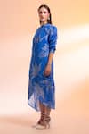 Buy_Gazab by Miku Kumar_Blue Dress Kota Doriya Mal Printed Foliage Flat Collar Patron Saint High-low _Online_at_Aza_Fashions