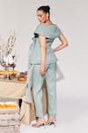 Shop_House of Zeniaa_Green Crinkled Organza V Neck High Tea Overlap Top And Pant Co-ord Set _at_Aza_Fashions