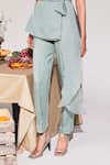 House of Zeniaa_Green Crinkled Organza V Neck High Tea Overlap Top And Pant Co-ord Set _Online_at_Aza_Fashions