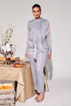 Buy_House of Zeniaa_Grey Crinkled Organza High Round Modish Cotton Panelled Top And Pant Co-ord Set _at_Aza_Fashions