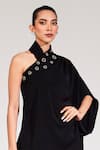 House of Zeniaa_Black Soft Crepe Embellished One-shoulder Vera Top _at_Aza_Fashions